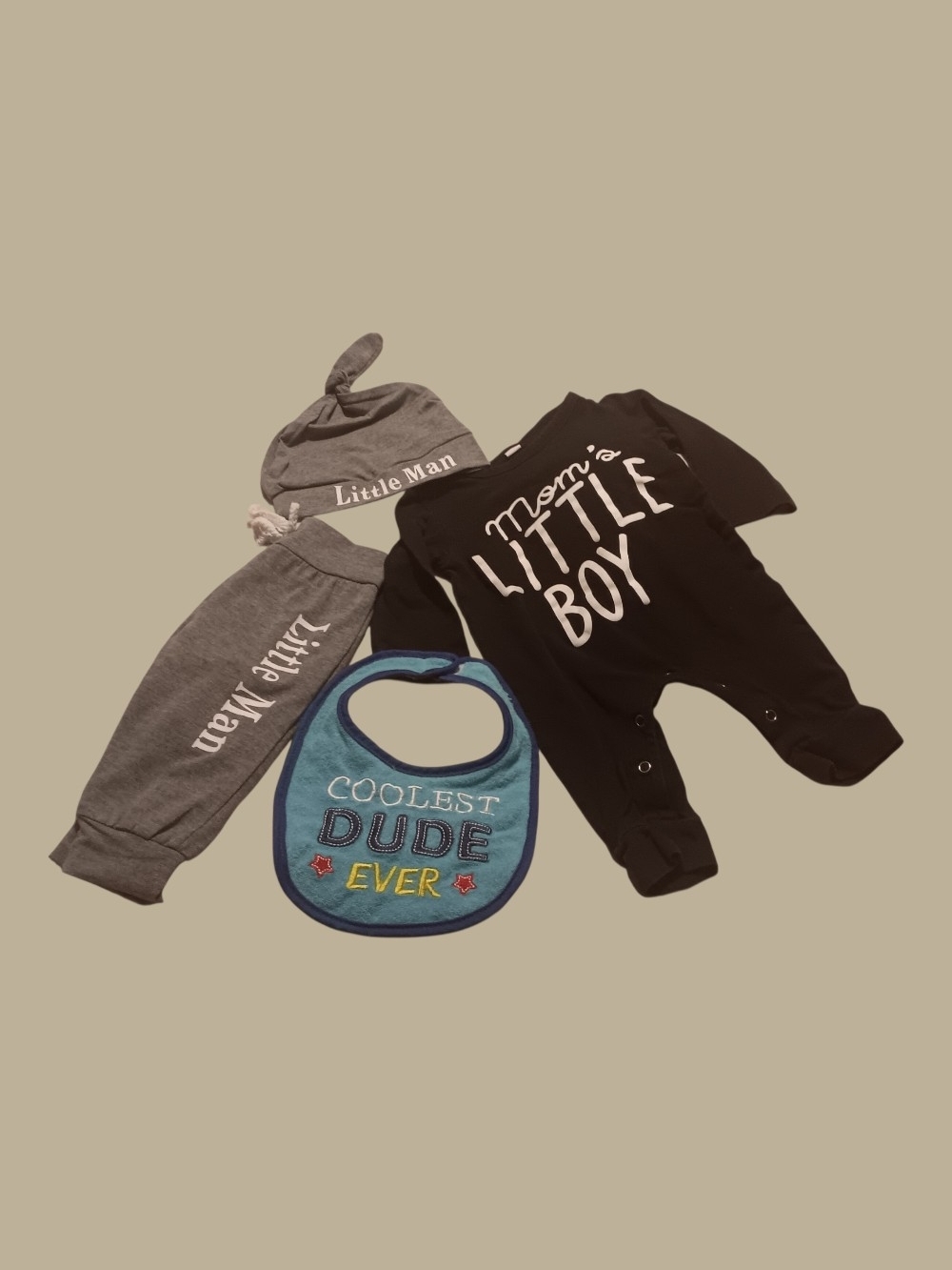 Gray 'Little Man' Hat & Pants with Blue 'Coolest Dude Ever' Bib